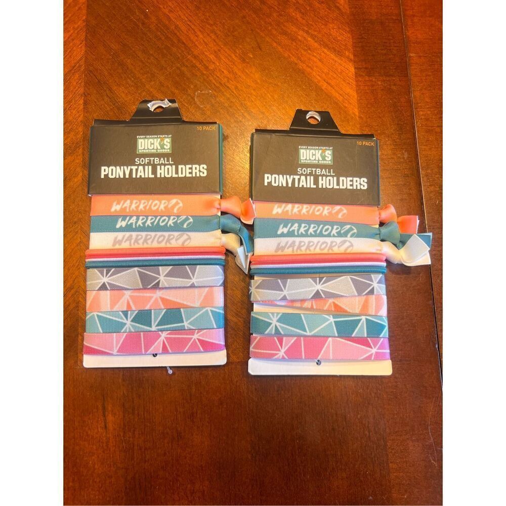 2 DSG 20 softball ponytail holders warrior pink coral blue hair ties